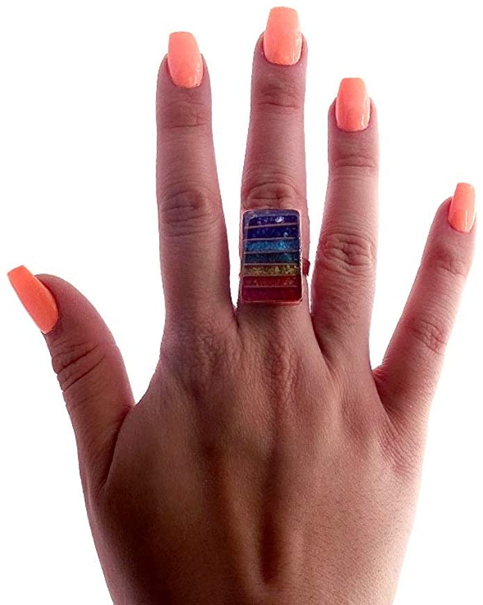 Chakra Striped Stone Chip Ring